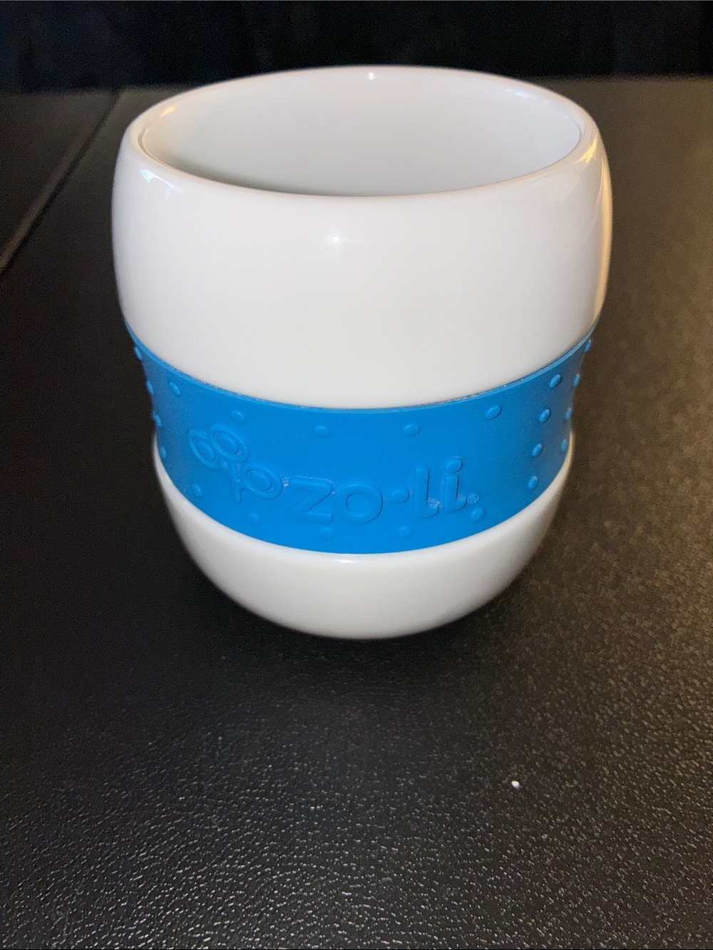 Zoli Zo•li GULP White Ceramic Cup  Blue Silicone Grip kids 9oz tumbler toddler